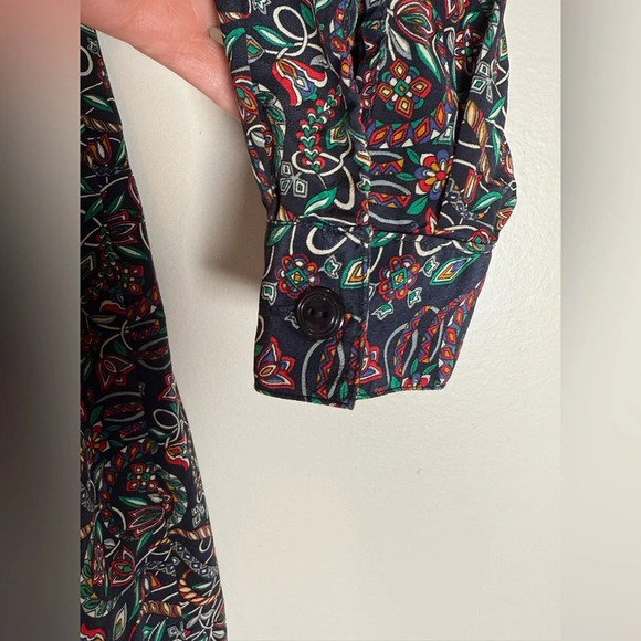 Vintage Talbots Shirt Dress 100% Silk Navy Green Floral Pattern Women’s Size 14 - Picture 8 of 10